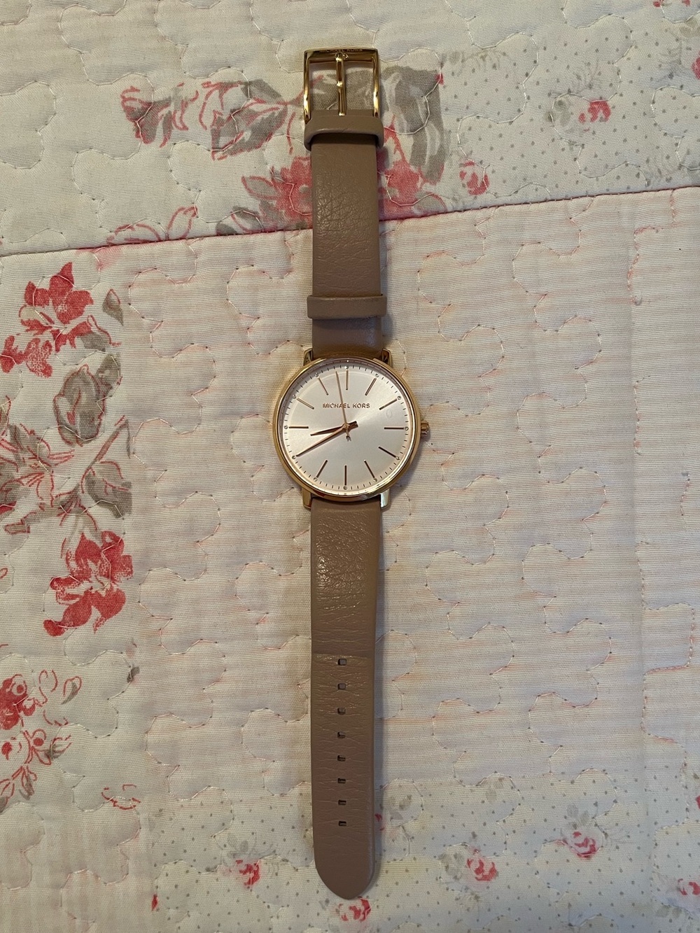 Michael Kors Beige Genuine Leather Pyper Watch 38mm